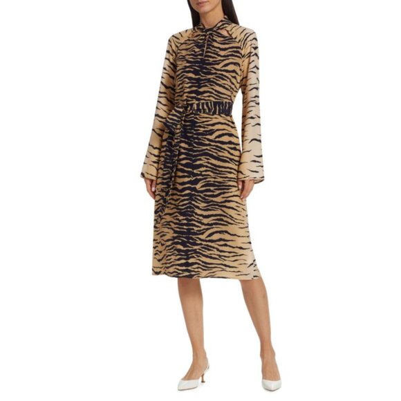 St. John Tiger-Print Cut-Out Midi Dress - Picture 1 of 16
